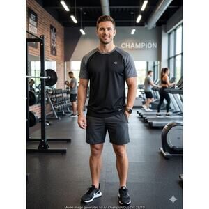 Champion Duo Dry XL/TG Men's Short Sleeve Athletic Shirt Black & Gray Sleeves